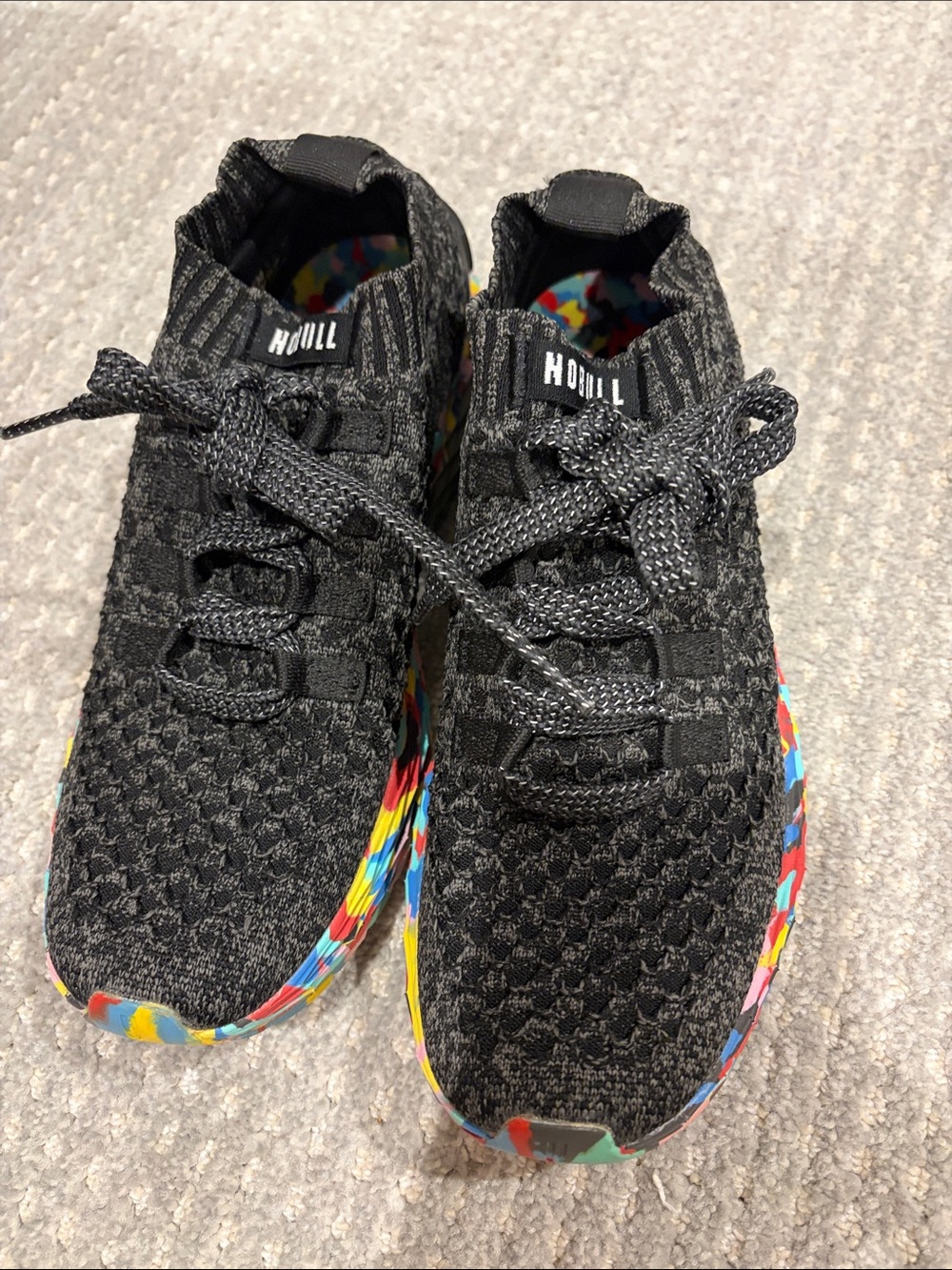 Womens Nobull Black Knit Sneakers with Multicolor Splash Sole
